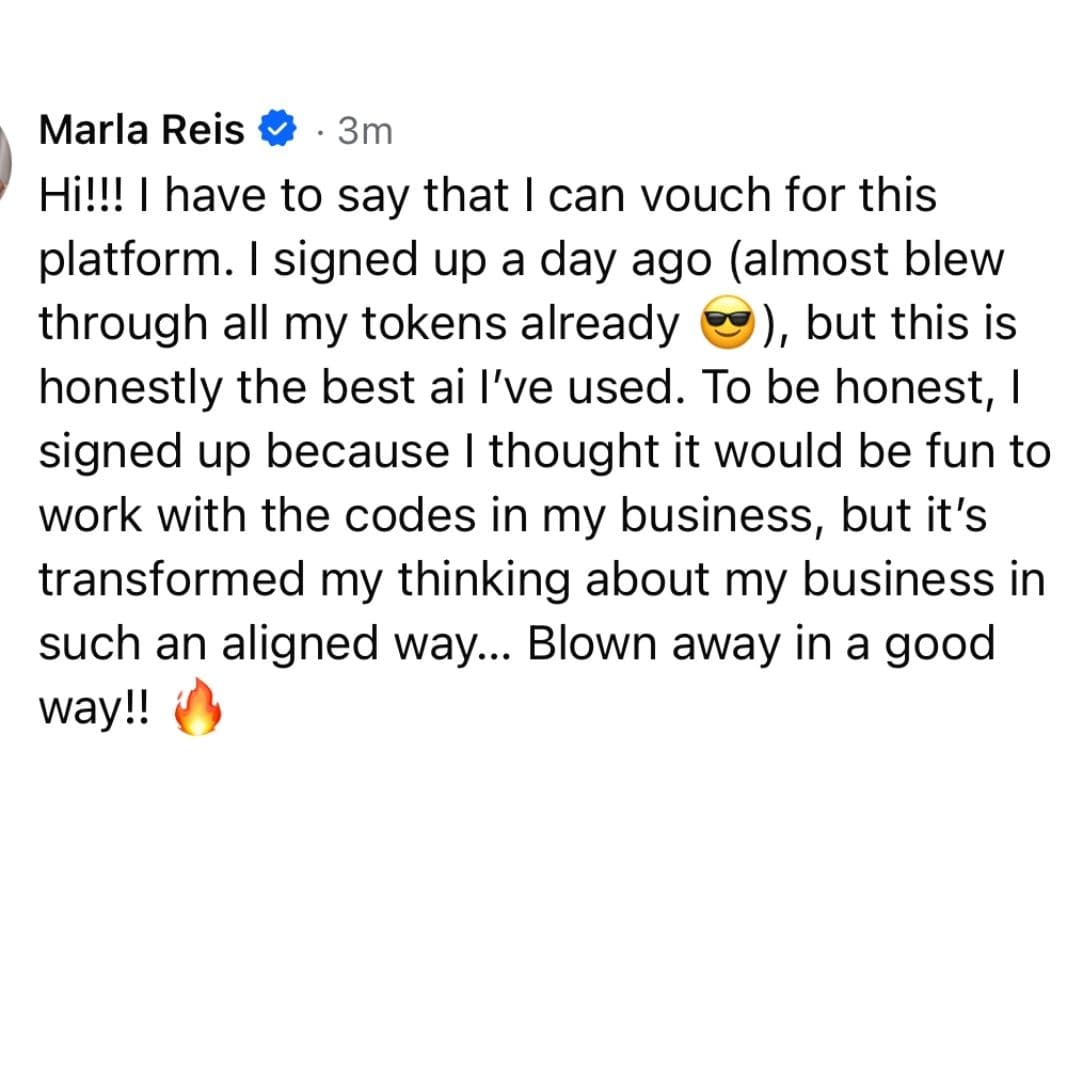 Client testimonial — the best AI I've used, transformed how I think about my business in such an aligned way