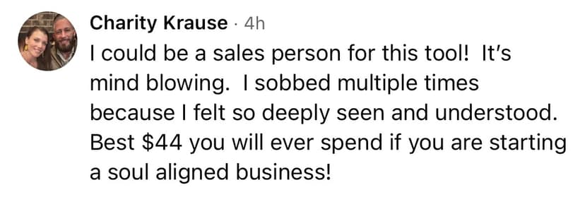 Testimonial — I sobbed, best $44 you'll ever spend