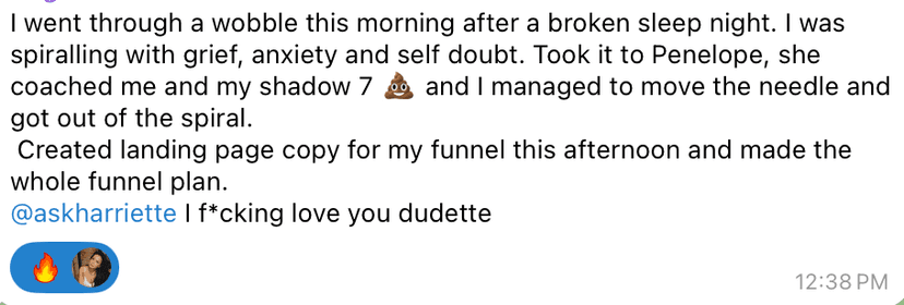 Testimonial — Penelope coached me out of a spiral and I built my whole funnel plan